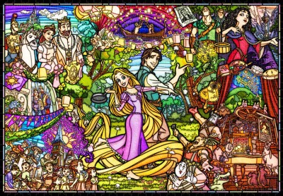 【puzzle】【透明】rapunzel 500塊 塔の上のラプンツェル　ストーリー ステンドグラス (25x36cm)