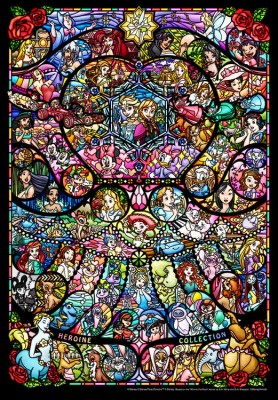 【puzzle】【透明】all characters 500塊 ディズニー＆ディズニー/ピクサーヒロインコレクション ステンドグラス  (25x36cm)